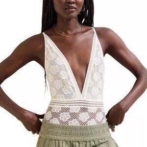 Aerie Ivory Lace V-Neck Bodysuit